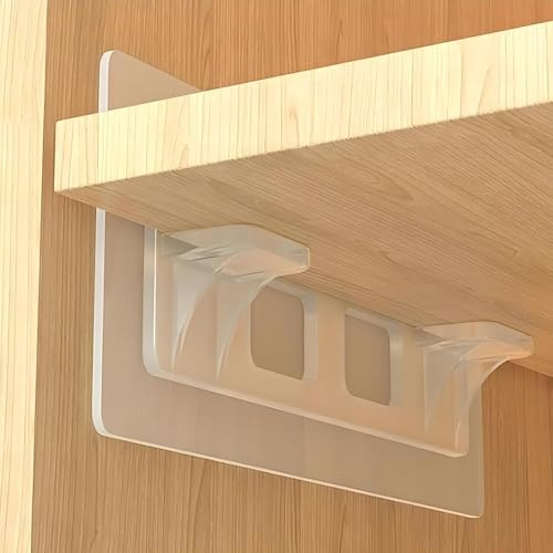Image of Shelf Support Brackets L-Shaped Support Triangle, Punch Free Adhesive Clear Plastic Pegs Hanger Holder for Partition Kitchen Bookshelf Wardrobe Bathroom Shelves (10, Double Row Hook)