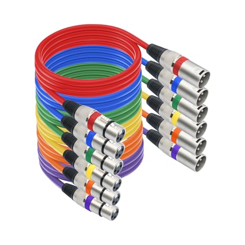 Câble XLR blindé symétrique à 3 broches en lot de 6 câbles de microphone XLR multicolores