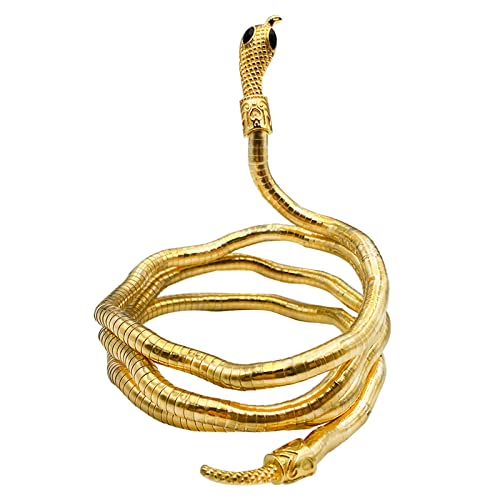 Gold Punk Snake Bracelet & Necklace for Women - Flexible, Bendable & Adjustable - Halloween Jewelry & Cosplay Accessories