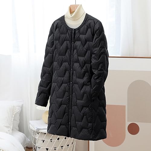 Lightweight Long Down Jacket Womens Plus Size Puffer Jacket Long Sleeve Casual Padded Coats With Pocket Button Down Collarless Casual Puffer Jacket Winter Warm Quilted Coats Pocket Sale Clearance - Image 6