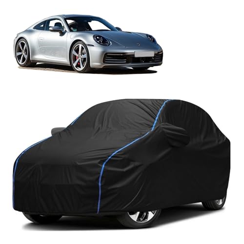 Image of Kerwa Car Body Cover Waterproof Compatible with Porsche 911 | Scratch Proof, Anti-Dust, UV Protection with Windproof Buckle Strap and Mirror Pockets, Bottom Elastic Fitted-Black
