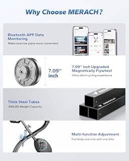 MERACH Foldable Exercise Bike - Exclusive APP for Customizable Plans, 16-Level Magnetic Resistance Folding Stationary Exercise Bike, 300lbs Capacity & Upgraded Comfort Seat Cushion