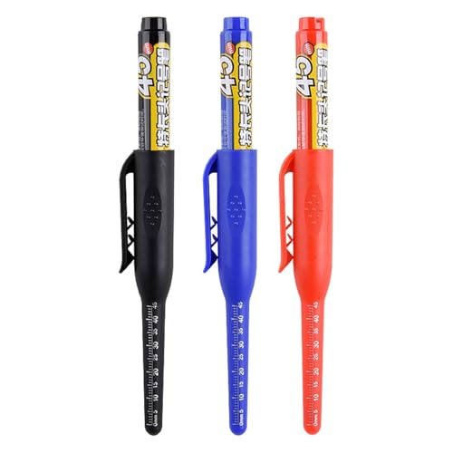 Bau-Marker-Stift, wasserfest, Tiefloch-Baumarker, 3 x lange Spitze für -, Metall- und Türmontage, Präzisions-Marker mit langer Nase für Holzbearbeitung und Projekte im Innenbereich