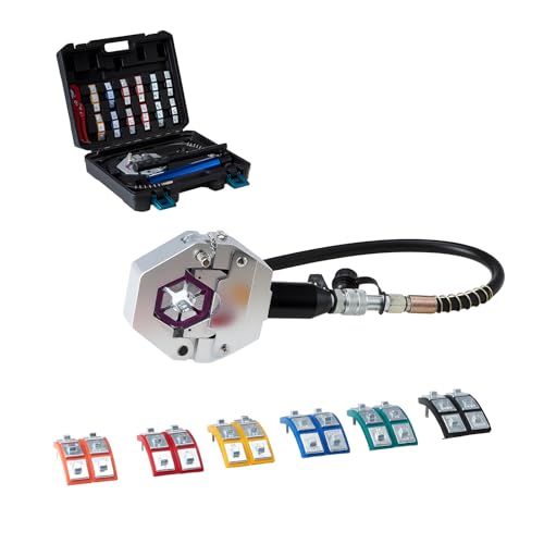 VEVOR Hydraulic Hose Crimper Hydra-Krimp AC Hose Crimper Kit with 7 Dies Snap-On & Carrying Case Hydraulic A/C Hoses Crimping Tool for Automotive & Air Conditioning Repair (Split with Manual Pump)