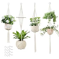 4 Stück Makramee Blumenampel Hängend Innen, Baumwollseil Hängeampel Hängetopf Pflanzen mit Haken, Boho Deko Blumentopf Hängend, für Garten, Wohnzimmer, Balkon, Fenster, Wanddekoration, Außen