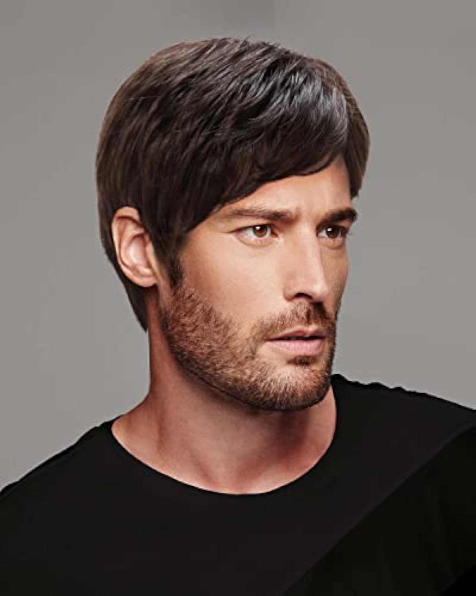 Men's Short Wavy Synthetic Wig, Brown