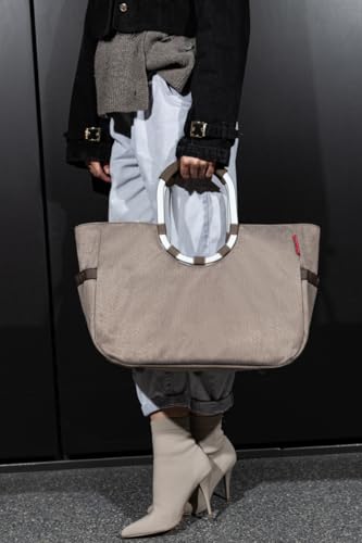 reisenthel loopshopper L herringbone mokka – Stabile Tasche mit praktischen Fächern aus recycelten PET-Flaschen – Charmantes und wasserabweisendes Design