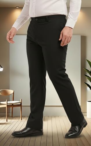 Image of SaintX Men's Premium Plus Size Formal Trousers | Regular Fit Upto 2 inch Techno Flex Waistband | Wrinkle Resistant | Stretchable Triple Blend, Easy Care Fabric | Office & Business Wear