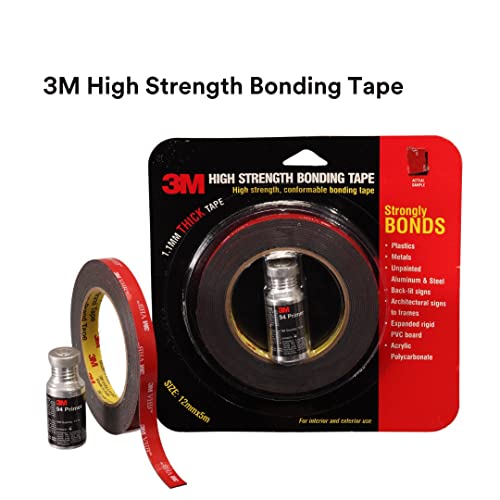 3M High Strength Double Side Bonding Tape for Plastic, Metal, Interior & Exterior Use, Multiple Surface Acrylic Adhesive (12mmX5m, 1 Roll+Primer) (Image - 3)