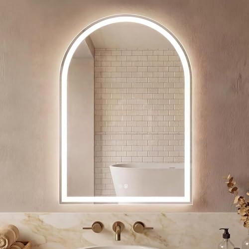 Image of NEWBULIG 24 inchx32 inch Arched LED Bathroom Mirrors with Lights | Ligthed Mirror Wall for Over Sink, Lighted Bathroom Vanity Mirror for Wall,Led Vanity Mirrors, Anti-Fog