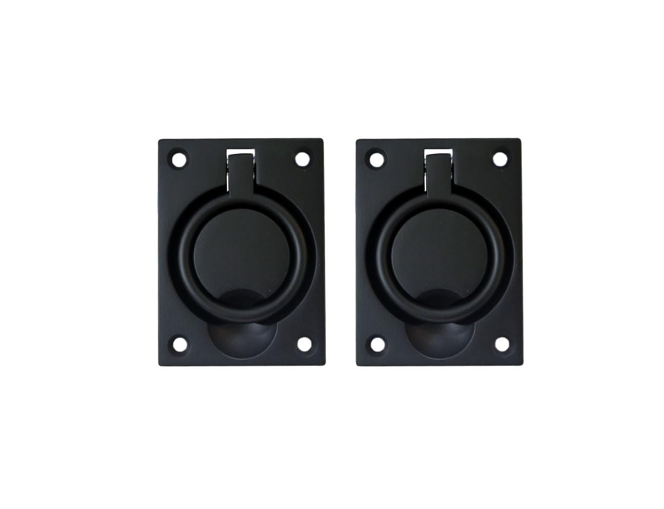 QCAA Solid Brass Large Heavy Rectangular Recessed Flush Ring Pull, 3-5/16"x 2-7/16", Matte Black, Made in Taiwan, 2 Pack — image 1