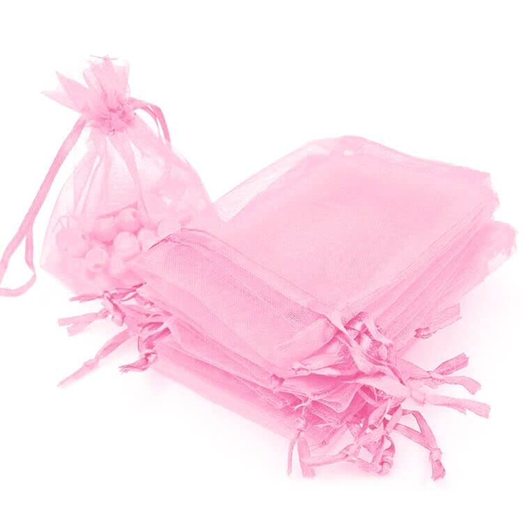 Boshen 100/200PCS Organza Gift Candy Sheer Bags Mesh Jewelry Pouches Drawstring Bulk for Wedding Party Favors Christmas (3" X 4"(100PCS), Pink)