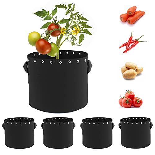 KhotIlong 5 Gallon Fabric Pots with Holes 5 Packs with Handles Plant Grow Bags