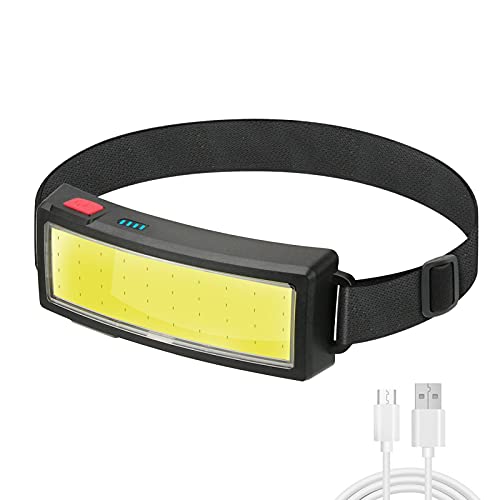 Ideashop USB Rechargeable LED Headlamp, Wide Beam 500 Lumen High Brightness LED COB Headlamp, Lightweight LED Headlight with 3 Light Modes and Adjustable Headband for Camping, Running, Hiking, Fishing