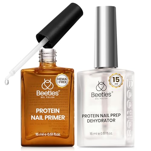 Beetles 15ml Protein Nail Prep Dehydrator and Primer Christmas nail Set - 2PCS Hema-Free & Acid Free Nail Bond Protein Prep Kit for Gel Nail Polish Acrylic Nail Supplies