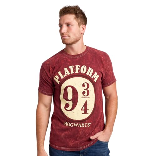 Harry Potter Platform 9 Mens Maroon Mineral Wash Crew Neck Short Sleeve T-Shirt-Medium