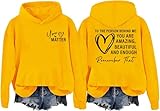 felpa con cappuccio dear person behind me, you are enough hoodie, positive mental health shirt, giallo, s