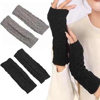 MUFEKUM 2 Pairs Fingerless Gloves, Wrist Warmers Gloves Warm Knit Gloves, Comfortable Winter Wrist Gloves for Women Girl with Thumbhole Design