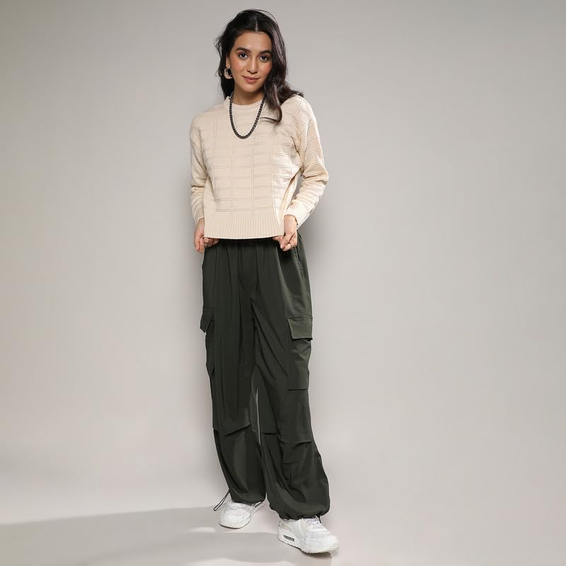 Image of PINACOLADA Women's Geometric-Textured Pullover Sweater for Casual Wear | Crew Neck | Long Sleeves | Pull On Closure | Sweater Crafted with Comfort Fit for Everyday Wear