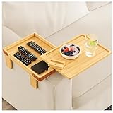 竹製ソファアームテーブル ソファアームレストトレイ Demanca 回転式卓上付き 360度回転式 大容量収納付き クランプ式固定 滑車調整可能 スマホ・リモコン置き場に最適 日本仕様 (A)