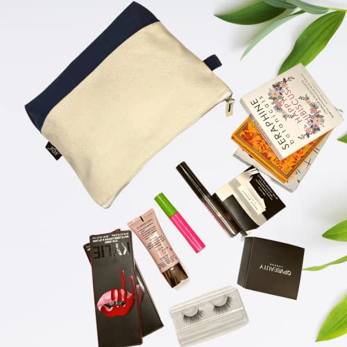 NGIL Jute/Canvas Large Travel DYI Cosmetic Bag Pouch for Women Multipurpose Travel Toiletry Pouch, Personalized Makeup Bag, Best Friend Gift, Bridesmaid Gift Ideas (Jute-Navy)2