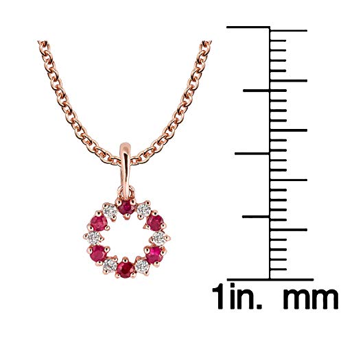 10K Rose Gold Genuine Ruby And White Topaz Petite Circle Pendant Necklace #TOP2