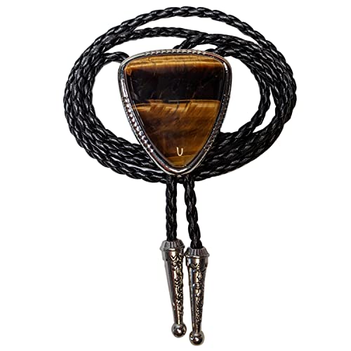 Image of Turquoise Agate Granite BOLO Tie for Men Women Leather Wedding Necklace Western Cowboy Necktie