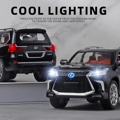 Image of Lexus 570 Boys Big Off-Road SUV Model Car, 1 /24 Diecast Metal Toy with Lights, Sound and Pull Back, Age 4-7 (Black)