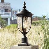 John Timberland Bellagio European Outdoor Post Light Fixture with Pier Mount Bronze 25 inch Tall Glass for Exterior House Porch Patio Outside Deck Garage Yard Garden Driveway Home Lawn Walkway
