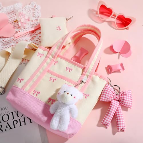 Set 4 Bolsos Tote de Lona Rosa con Moño miniatura 3
