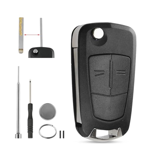 HYMOLKYE 2 Button Flip Key Fob Replacement for Vauxhall Corsa D Astra H Zafira B Vectra C Signum Key Shell with Pin Removal Tool Battery to DIY Replace Opel Vauxhall Corsa Key Case