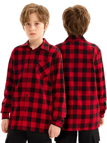 Motarto Boys Toddler Plaid Flannel Shirt Long Sleeve Button Down Kids Casual Shirt Fall Winter Coat for Son 4-14 Years3