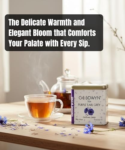 Image of Goodwyn Purple Earl Grey Tea (100g) | Handpicked Speciality Loose Leaf Black Tea with Natural Bergamot Flavour in Reusable Tin Can | Premium Hamper Gift Souvenir