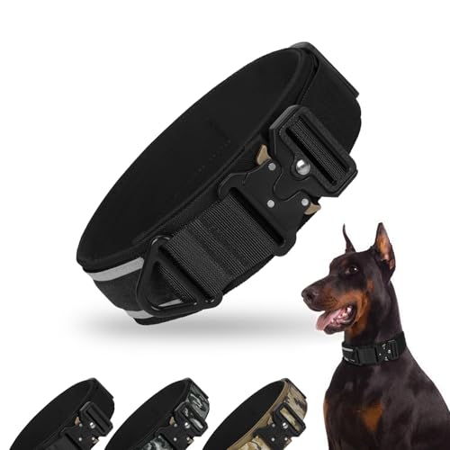 FEimaX Collare Tattico per Cani 5 cm spessore Riflettente con Fibbia in Metallo per Cani di Media Grande Taglia, Collare Cane Resistente Regolabile con Anello a V Perfetto per Addestramento