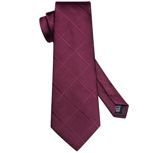 Image of Hi-Tie Classic Solid Maroon Neckties for Men Formal Burgundy Tie and Lapel Pin Pocket Square Cufflinks Sets Formal Business Wedding