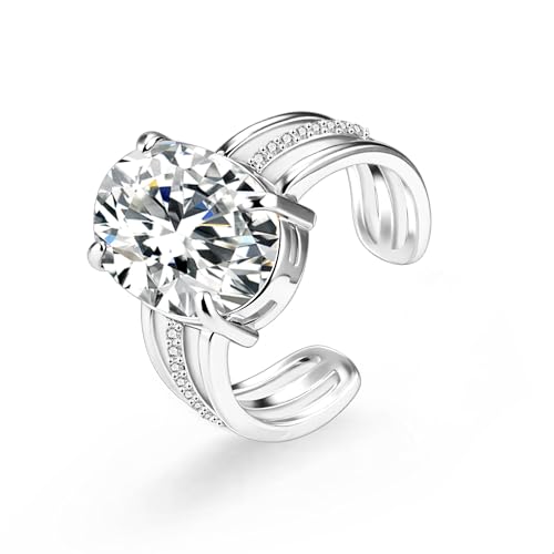 ALEXCRAFT Bague Ouvert Argent 925 Femme, Bague Grande Zircone Réglable Large, Brillant, Hypoallergénique, Bagues d'Amitié, Cadeaux de Bijoux pour Fille,...