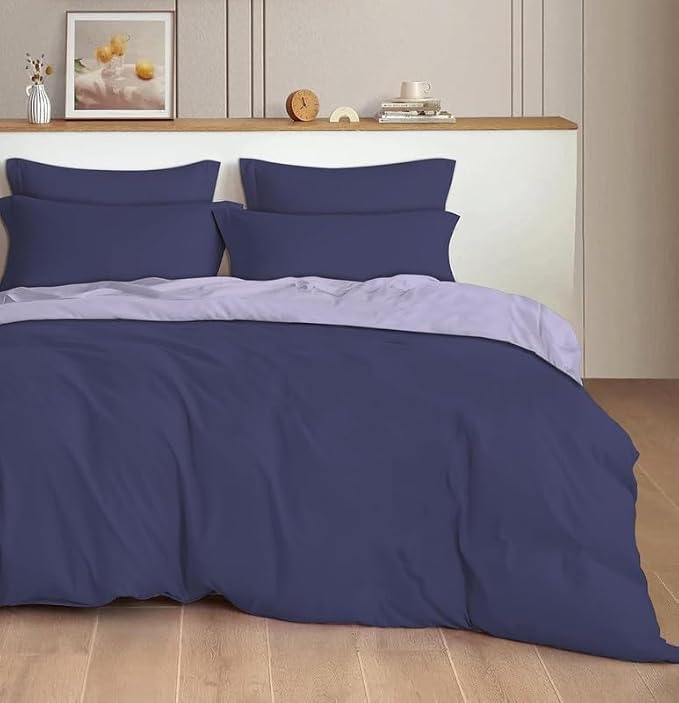 Image of Reversible Plain Glace Cotton Single Bed Quilt Cover /Duvet Cover /Rajai Cover /Blanket Cover with Zipper (60X90 Inches) (Moonlit Berry, Double Comforter)