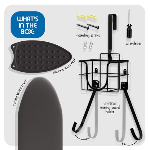 Image of Ironing Board Holder Wall Mount & Over The Door Hanger, Laundry Room Ironing Board & Iron Hanger, Storage Caddy Iron Holder T&V Shaped, Ironing Board Cover & Pad Set Heat Reflective & Stain Resistant