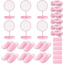 Twistover 24 Pcs Girls Spa Party Supplies for Kids Foot Spa Birthday Party Favors Include 6 Mirrors 6 Bow Headbands 6 Disposable Slippers 6 Towels for Sleepover Slumber Gifts