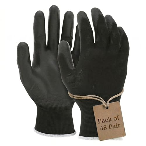 Image of Multipurpose Nylon Anti Cut PU Nitrile Coating Work Safety Gloves Black Pair 48