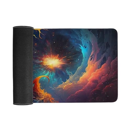 Alfombrilla de ratón para juegos con diseño de universo pintado grande 30 x 60 cm con base antideslizante y borde cosido para juegos oficina y trabajo