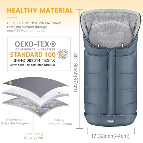 Image of Orzbow Stroller Footmuff Universal - Weather-Proof Bunting Bag for Toddler, Warm Fleece Sleeping Bag for Cold Weather, Easily Attaches to Most Strollers, Baby Boys Girls Winter Essentials, Grey