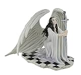 Veronese Resin Statues The Blessing By Anne Stokes Kneeling Gothic Angel In White Holding Sword Statue 8 X 6.5 X 7 Inches White