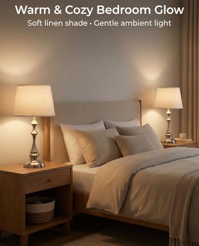 Etonovate Touch Control Medium Table Lamps Set of 2, 20.47" Rustic Bedside Lamps with Linen Shade, Farmhouse Nightstand Lamps for Bedroom, Living Room End Table, Entryway — view 3