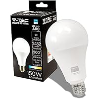 V-TAC Bombilla LED E27 - A80 - 20W (Equivalente a 150W) - 2452 Lumen - 4000K Blanco Neutro - Apertura del Haz de Luz 200° - Máxima Eficiencia y Bajo Consumo