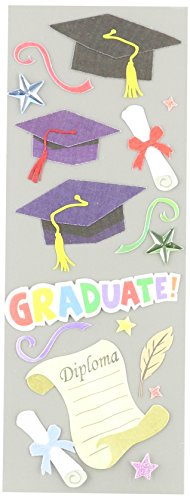 JOLEES SPJJ079 Boutique Sticker 3D Graduation Icons Bright Colors, Multicolor