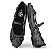 Trary Mesh Black Flats for Women Round Toe Ballet Flats with Pearls Mary Jane Shoes Women with Bowknot and Elastic Strap, Comfortable Dress Shoes for Wedding Party Casual Wear, Size 8