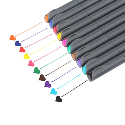 Taotree Fineliner Color Pen Set, 0.38mm Colored Sketch Drawing Pen, Porous Fine Point Markers for Bullet Journaling and Note Taking, 10 Assorted Colors