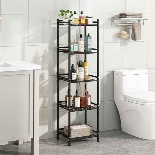 Metal Bathroom Rack Shelf Organizer (Black, 5 Tier)