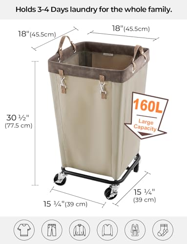 Image of StorageWorks 160L Laundry Basket with Wheels, Large Rolling Hampers for Clothing Organizer, Dirty Clothes Basket for Hotel, Home, Closet, Dorm, Light Khaki
